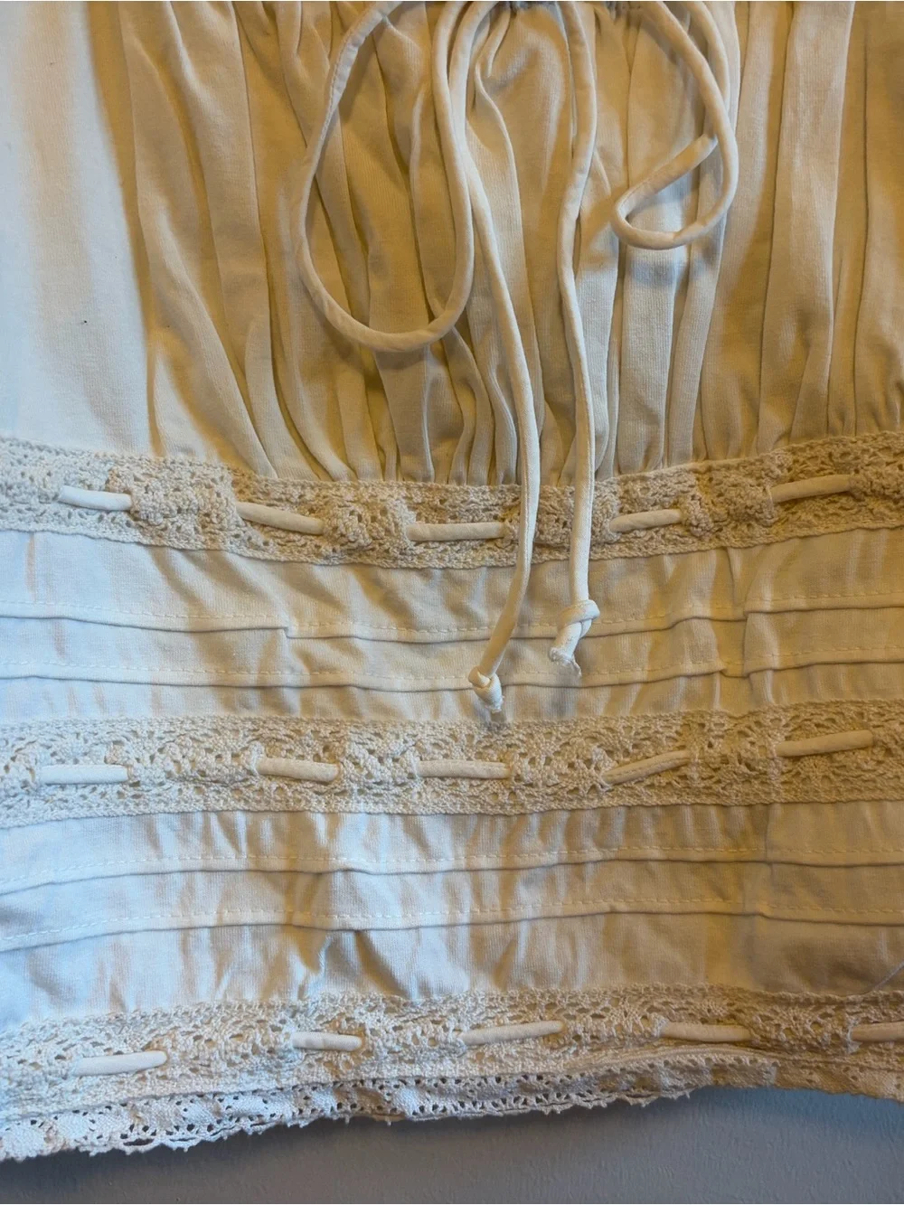 Free People Cream Lace-Trim Long Sleeve Peasant Top